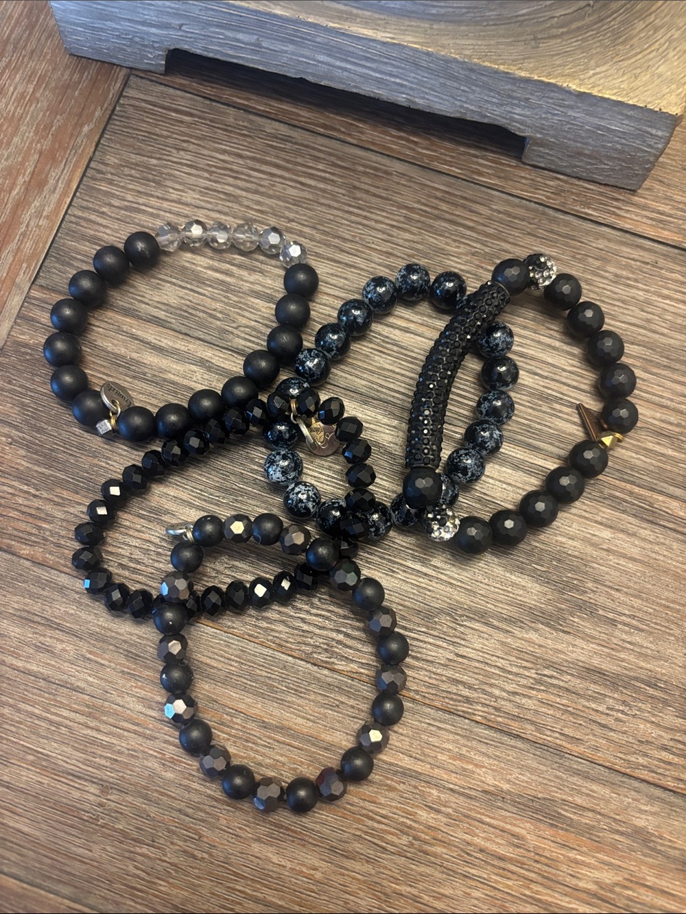 Erimish Black Beaded Bracelet Stack - Mixed Finishes